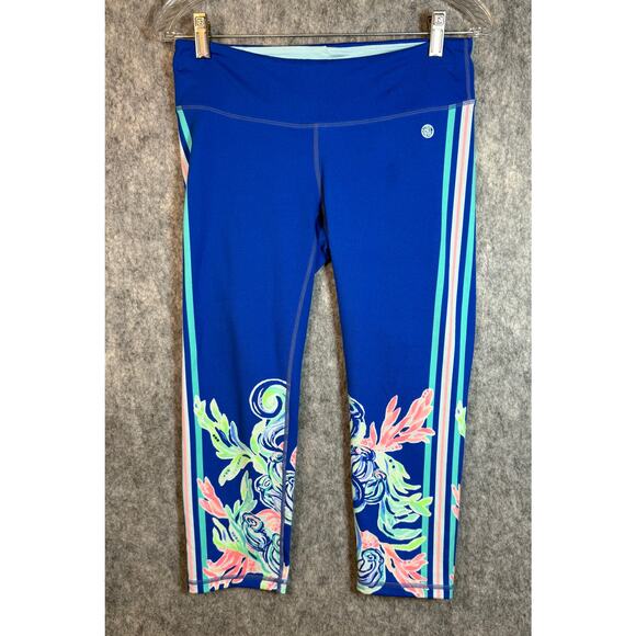 Lilly Pulitzer Luxletic UPF 50 Cropped Blue Ocean Themed Leggings - Medium - Picture 1 of 10